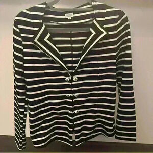 Charming Charlie‎ Women's Black & White Striped Jacket W/Sailor Buttons